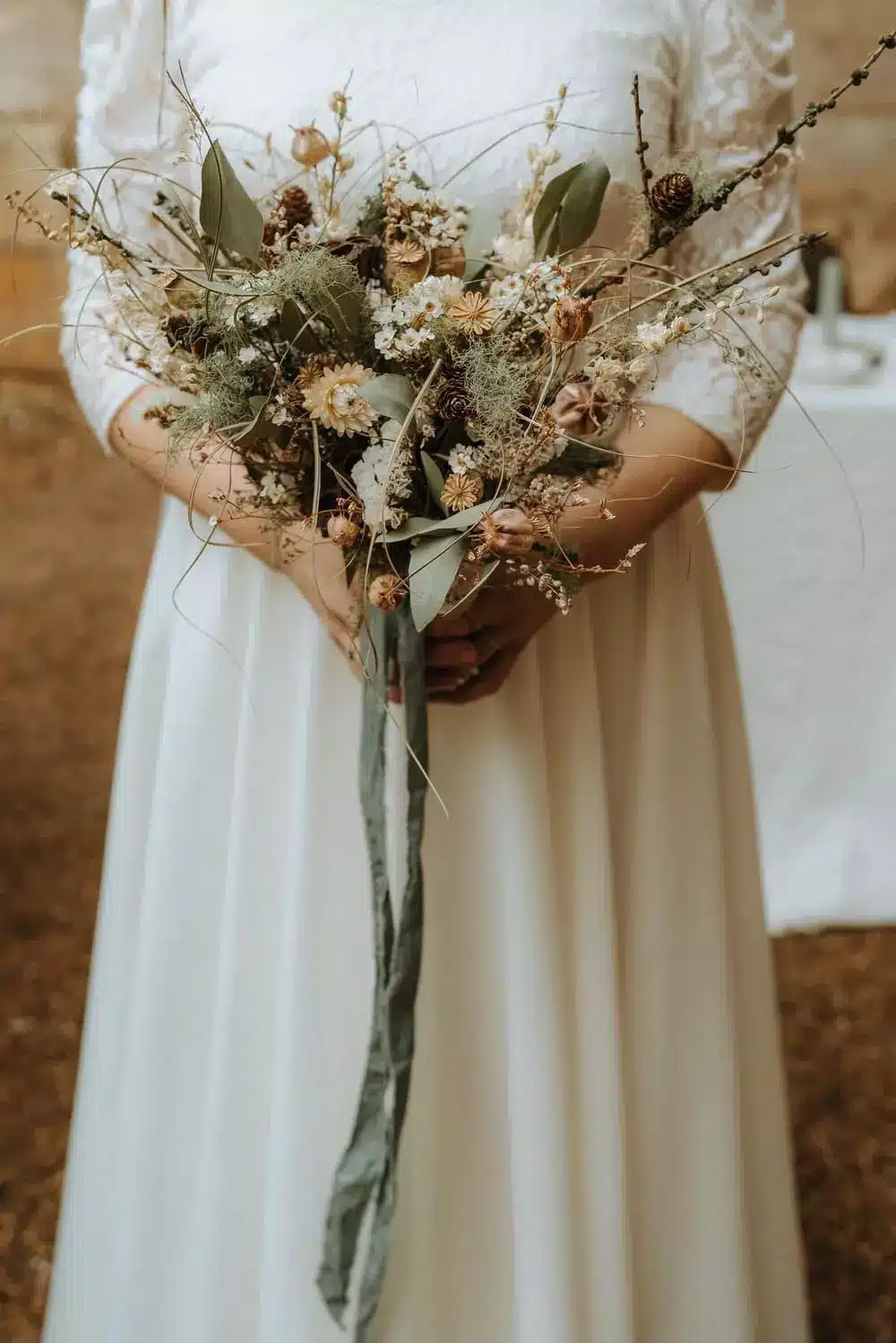 bouquet de mariée fleurs fraîches et séchées sarthe