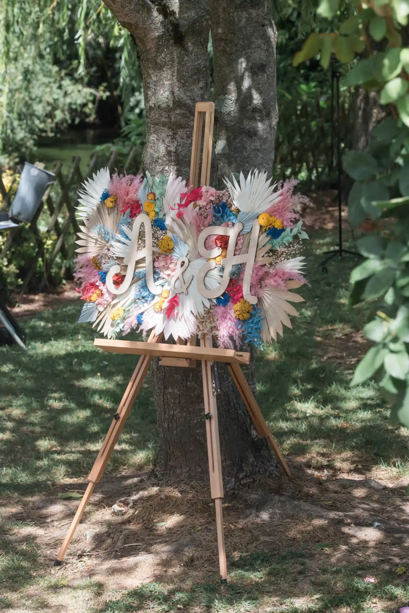panneau de bienvenue floral coloré chevalet mariage sarthe