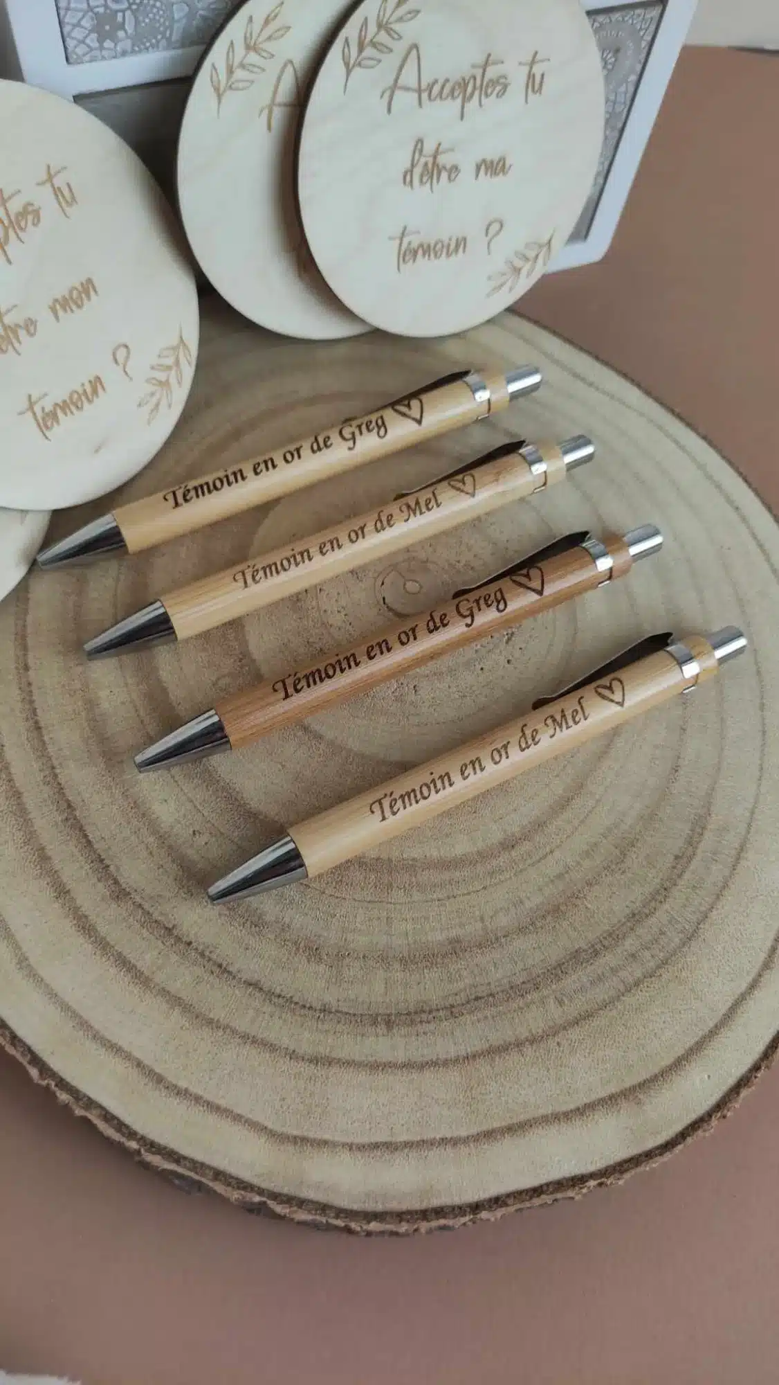 stylo en bois de bambou grave cadeau invite Mayenne