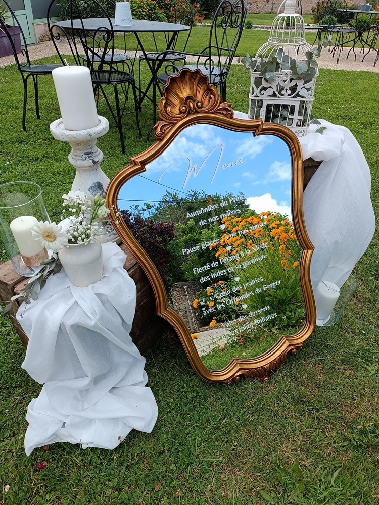 miroir doré bienvenue mariage décoration de mariage sarthe