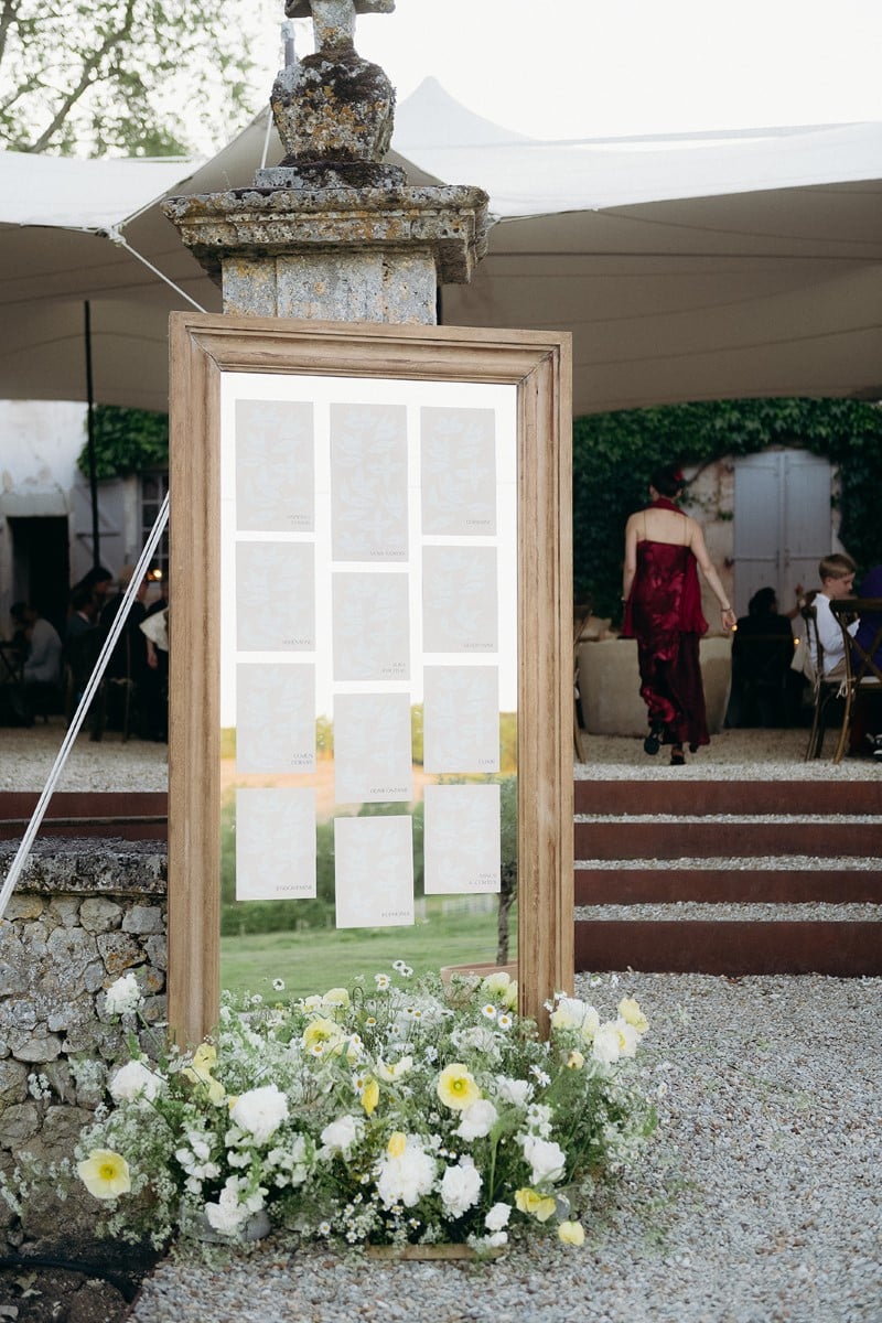 plan de table sur miroir mariage