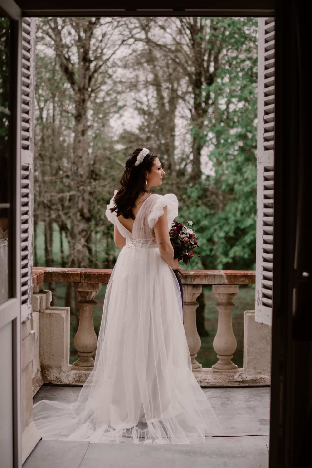 robe de mariée voilage manches courtes sarthe