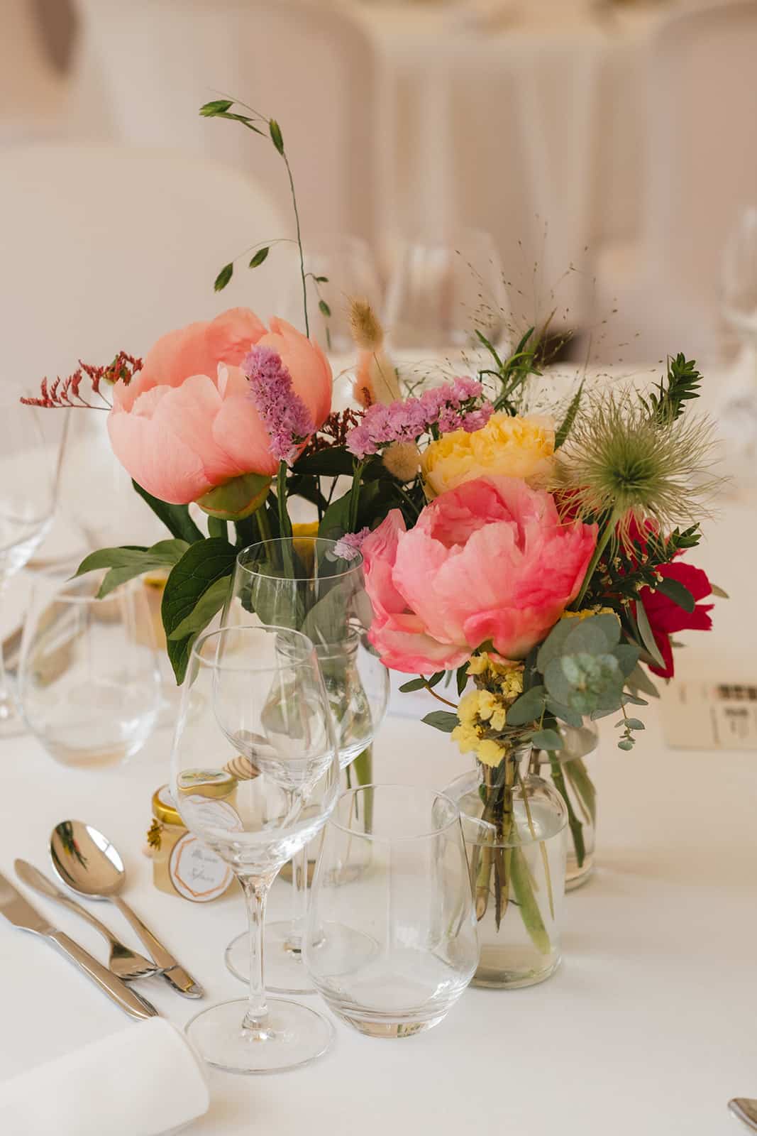 bouquets pivoines roses table mariage anjou france