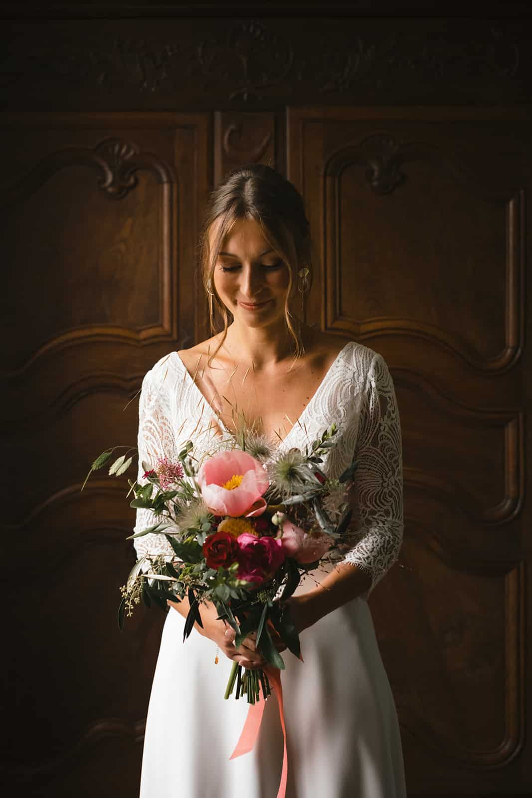 robe de mariee bouquet champetre pays de la loire