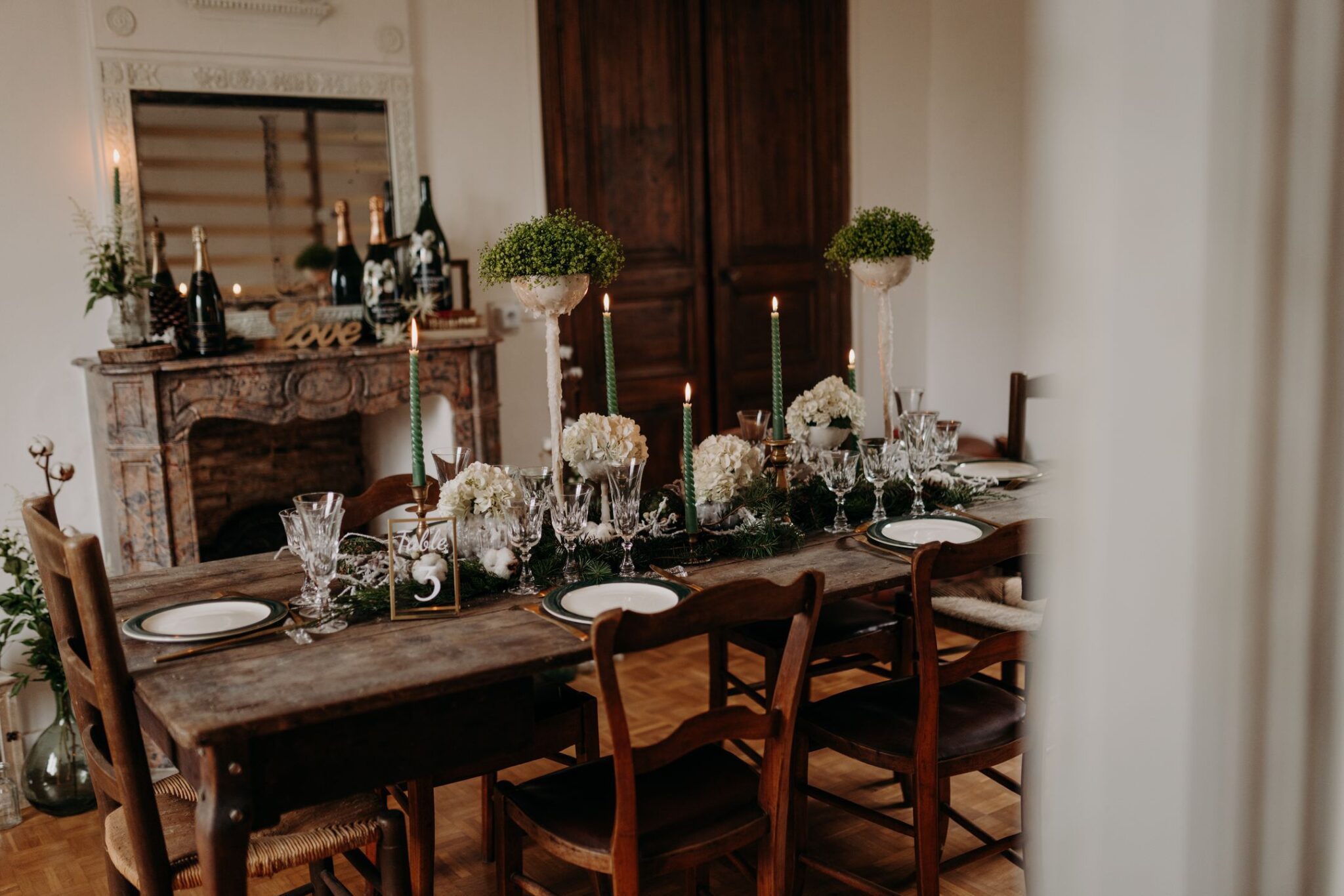 décoration table mariage hiver vert blanc sarthe