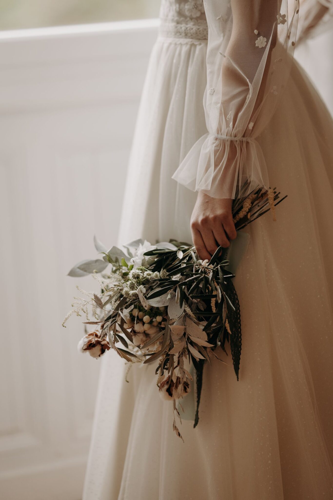 bouquet de mariée fleurs blanc et vert laval