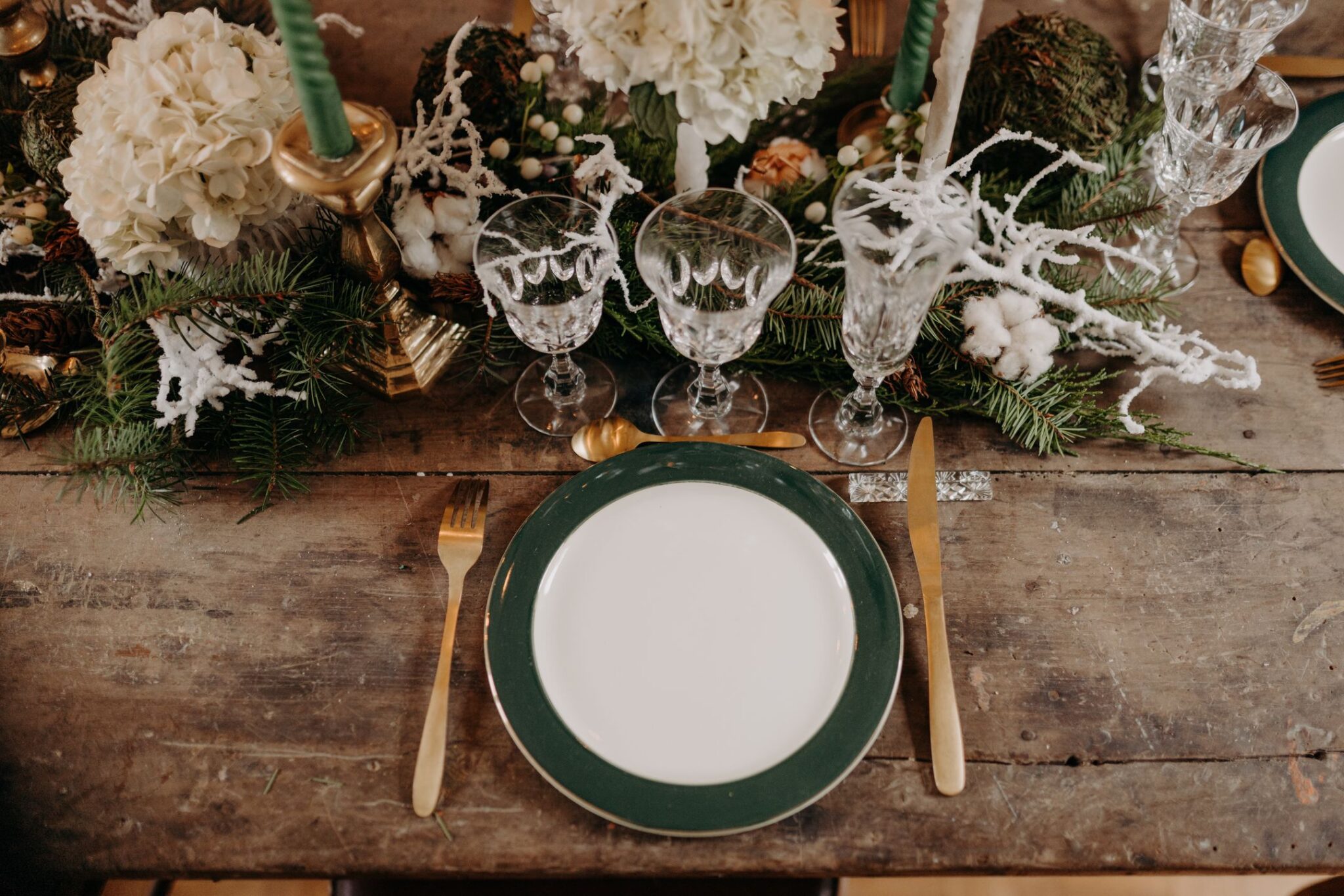 décoration table mariage doré vert blanc hiver sarthe